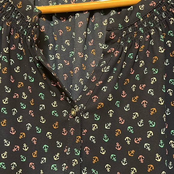 Talbots XL anchor print, navy long sleeve blouse. - Picture 3 of 6